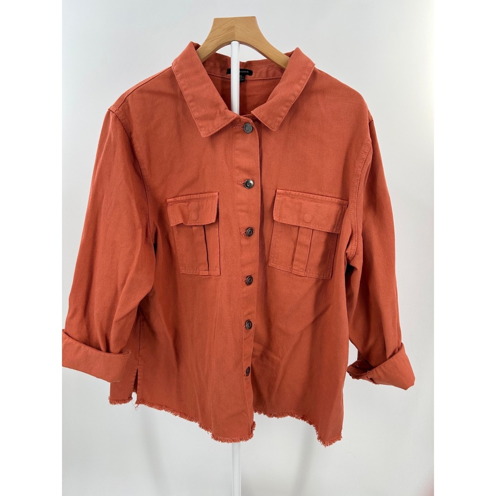 Versona Burnt Orange Raw Hem Button Down‎ Shirt Jacket XL Terracotta Cotton